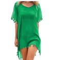 thumbnail image 3 of Blusa de playa de bola pequeña arrugada con flecos de gasa de color sólido al por mayor, 3 of 6