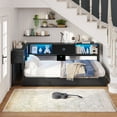 thumbnail image 3 of Twin Corner Bed Frame with Bookcase Storage and Led Lights,Twin Daybed Frame with Charging Station,Metal Platform Bed Frame with Storage Drawers Underneath for Living Room,Bedroom & Guest Room,Black, 3 of 9