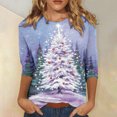 thumbnail image 2 of IROINNID Christmas Shirts for Women Christmas Print 3/4 Sleeve Crewneck Pullover Casual Holiday Blouse Loose Tops,Purple, 2 of 4