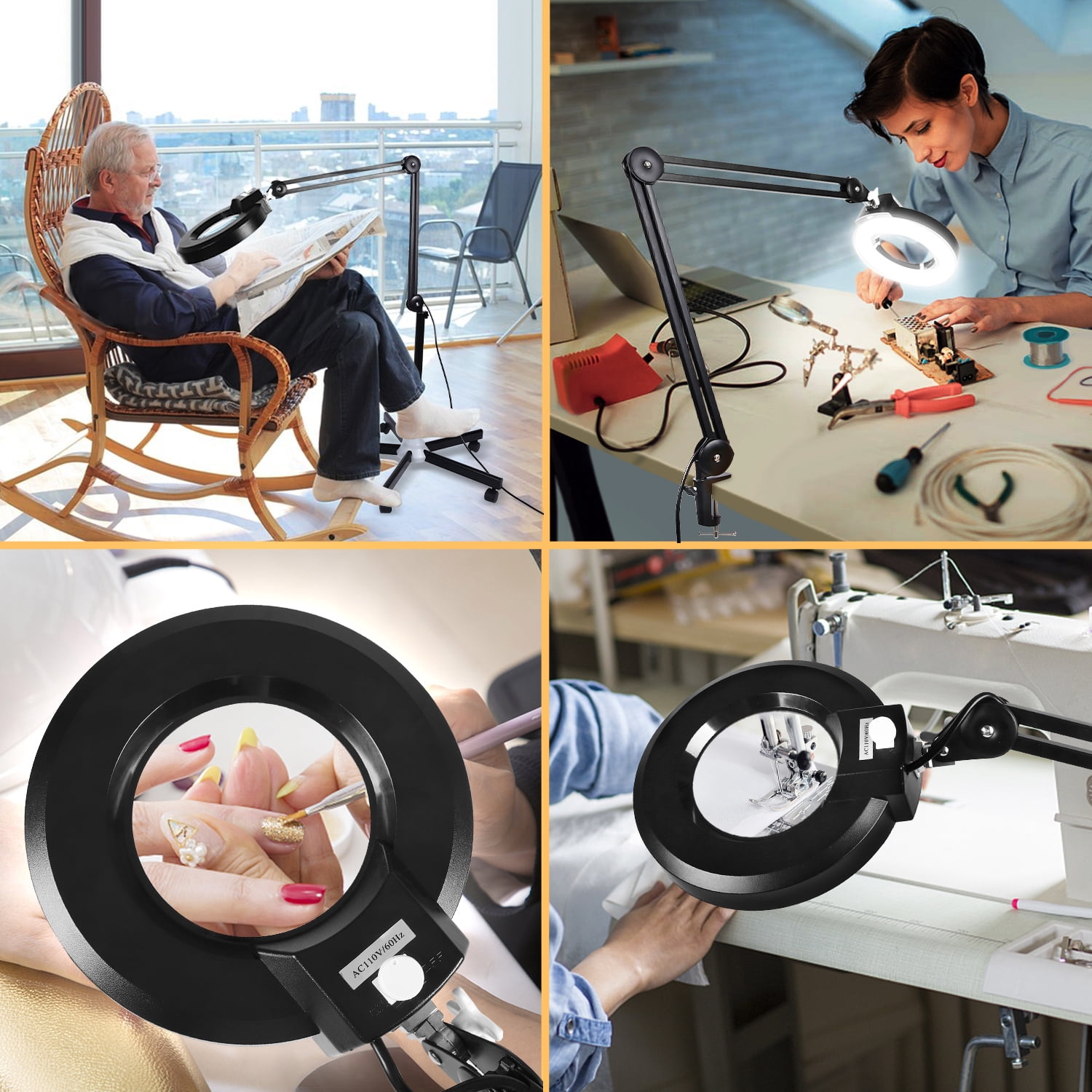 MagnieOpti Super Bright 2,200 Lumens Magnifying Glass with Light and Stand, Floor Lamp with 5 Wheels Rolling Base for Lash Estheticians, Stepless Dimmable, LED Lighted Magnifier for Sewing Crafts