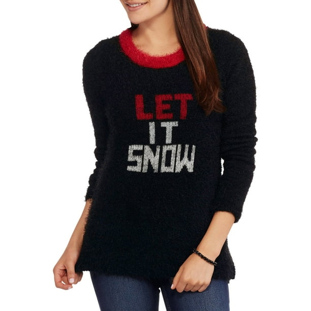 Holiday Time Women S Fuzzy Ugly Christmas Sweater Online Exclusive Let It Snow Walmart Com Walmart Com