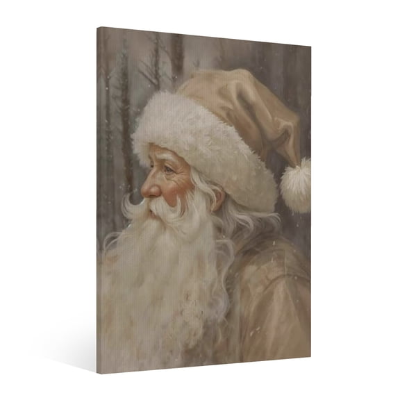 Vintage Christmas Santa Claus Wall Art Paint - Retro Xmas Festive Winter Holiday Christmas Wall Decor Canvas for Living Room Kitchen Bathroom Home Bedroom Decor Framed