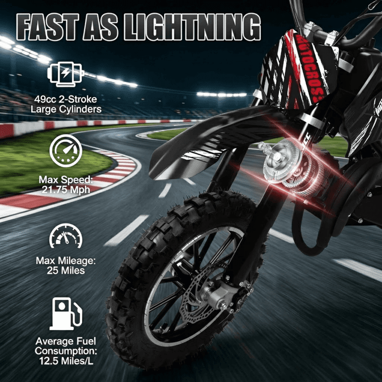 KTOEBYCO 49cc Kids Mini Dirt Bike, 2-Stroke Gas Motorcycle, 40 km