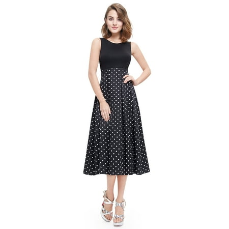 midi sleeveless dresses polka dot flare dress ever pretty waist cocktail empire evening casual length tea womens summer vampal