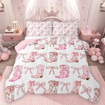 Homewish Cute Bowtie Ribbon Bedding Comforter Set,Pink Cowgirl Boots Twin Comforter Sets,Cartoon Bow Knot Bedding Set For Girls Teens,Microfiber Bedroom Decor Reversible,2pcs