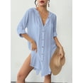 thumbnail image 2 of Bsubseach Fashion Womens Hooded Button Down Swimsuit Cover Up Roll Sleeve Beach Shirt Dress Cover-ups S-XXL, 2 of 6