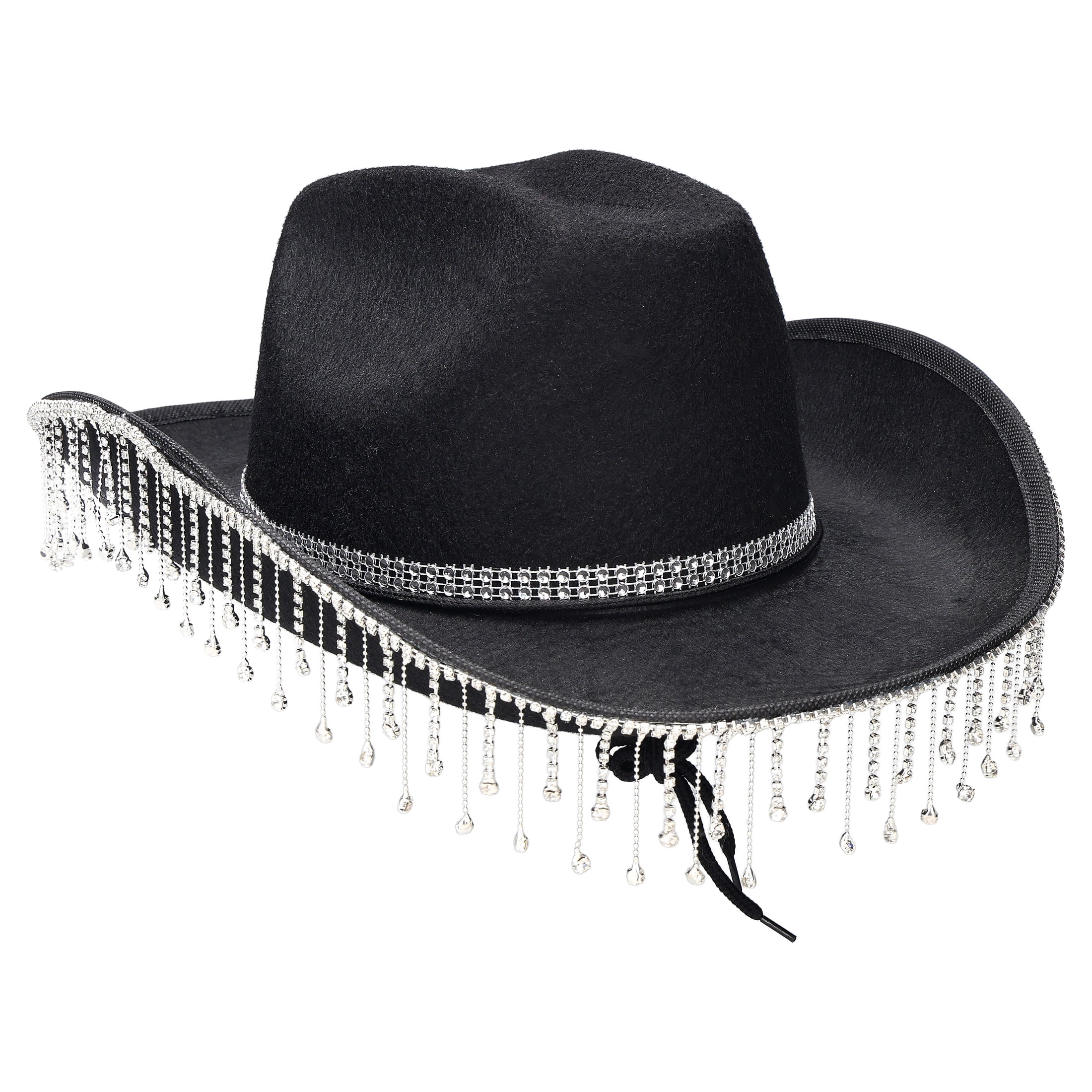 Fringe Cowboy Hat Costume Accessory for Adults, Black and Silver, Halloween by Way To Celebrate