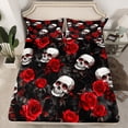 thumbnail image 2 of jejeloiu Romantic Red Rose Twin Sheet Sets,Gothic Skull Skeleton Twin Fitted Sheet,Velantine Flowers Flat Sheet For Men Women,Luxury Bedroom Decor,3-Piece, 2 of 7