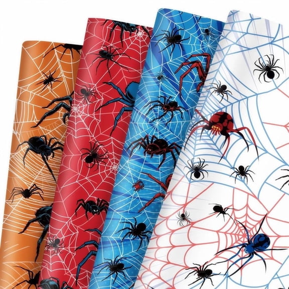 12 Sheets Red Blue Spider Wrapping Paper Spider Webs Gift Wrap Paper Bulk For Christmas Birthday Party Gift Packing DIY Craft, 19.7 X 27.6 Inches