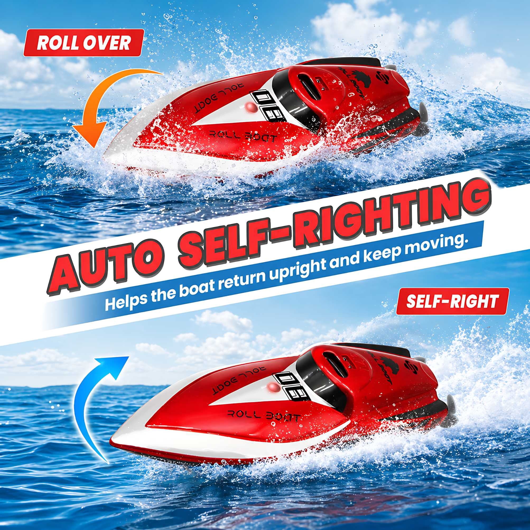 Mini RC Boat 2.4Ghz Remote Control Speedboat for Pools and Lakes 360° Rotating Stunt Water Toy for Kids Boys Girls, Red