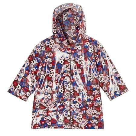 Pluie Pluie Girls Brown Floral Unlined Rain Coat Outerwear 7/8