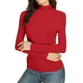 thumbnail image 2 of Women's Turtleneck Long Sleeve Shirts Tight Thermal Layering Basic Solid Color Tops Slim Fit Mock Undershirt Tees Winter Fall Red XL, 2 of 7