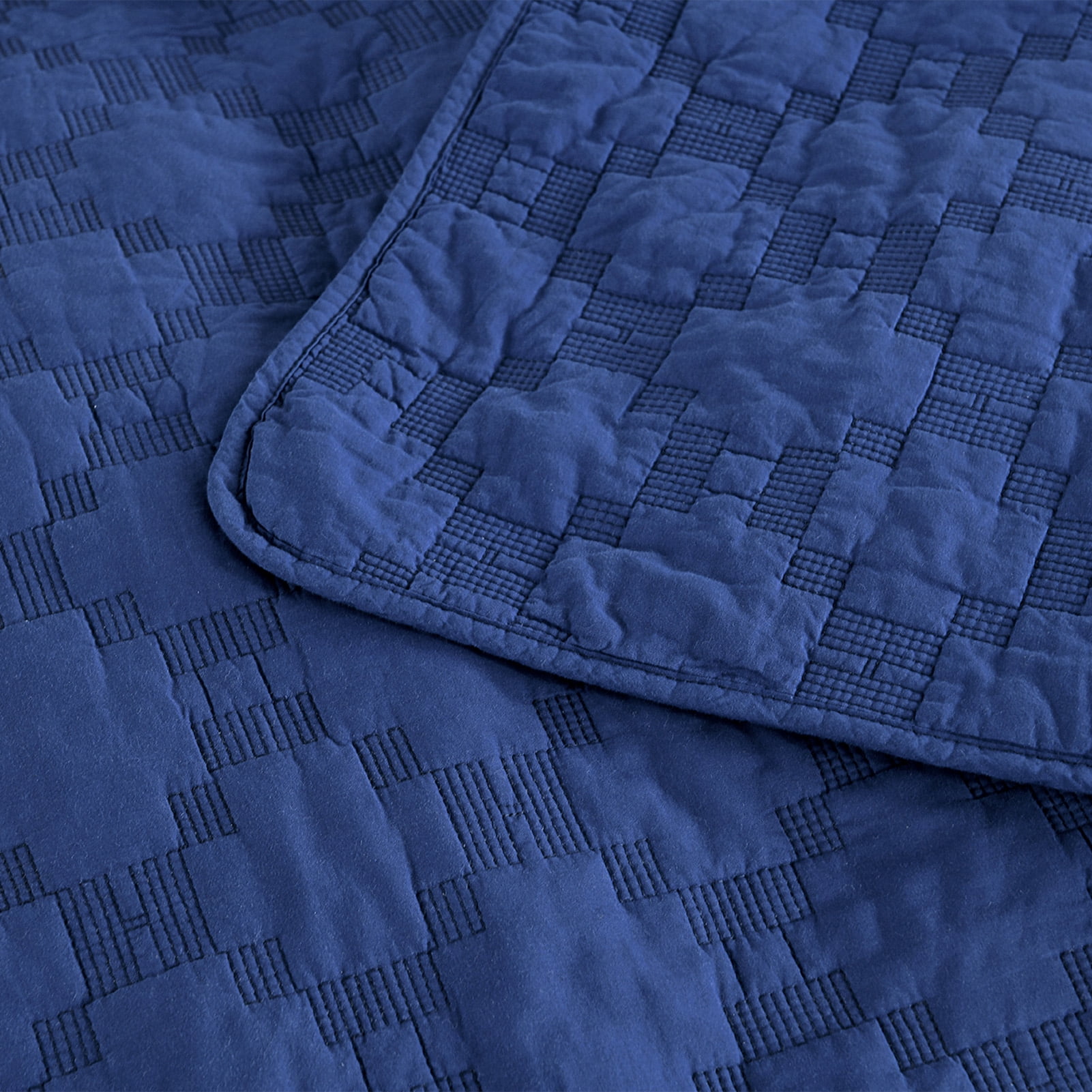PANGUSHAN 100% Cotton Quilt King Size, Navy Blue King Quilt Bedding Set Embroidery Quilted Bedspreads, Lightweight Comforter for King Bed, All Season, 3 Pieces