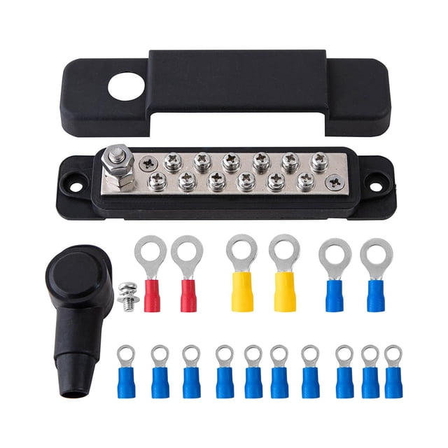12 Terminal Power Distribution Block Bus Bar with Terminals Accessory Easy to black
