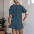 thumbnail image 5 of Short Sets for Women Short Puff Sleeve Half Zip T Shirt and Ruffled Shorts 2 Piece Matching Set Womens Lounge Set, 5 of 6
