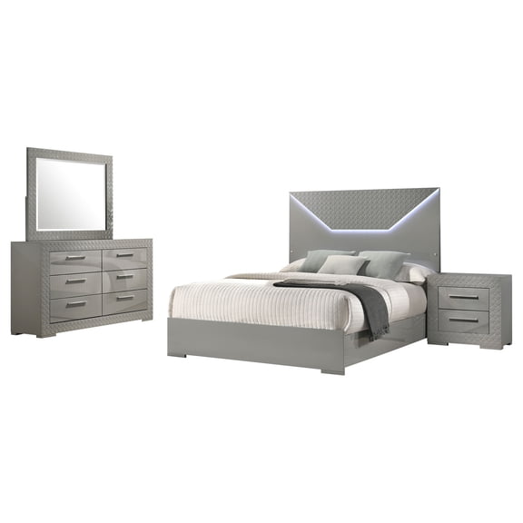 Ives 4-piece Eastern King Bedroom Set Grey High Gloss