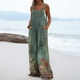 thumbnail image 4 of Wycnly Jumpsuits for Women Dressy Vintage Pleated Wide Leg Pocket Loose Baggy Strap Jumpsuits Overalls Summer Square Neck Sleeveless Floral Print Long Trendy Rompers Green m, 4 of 7