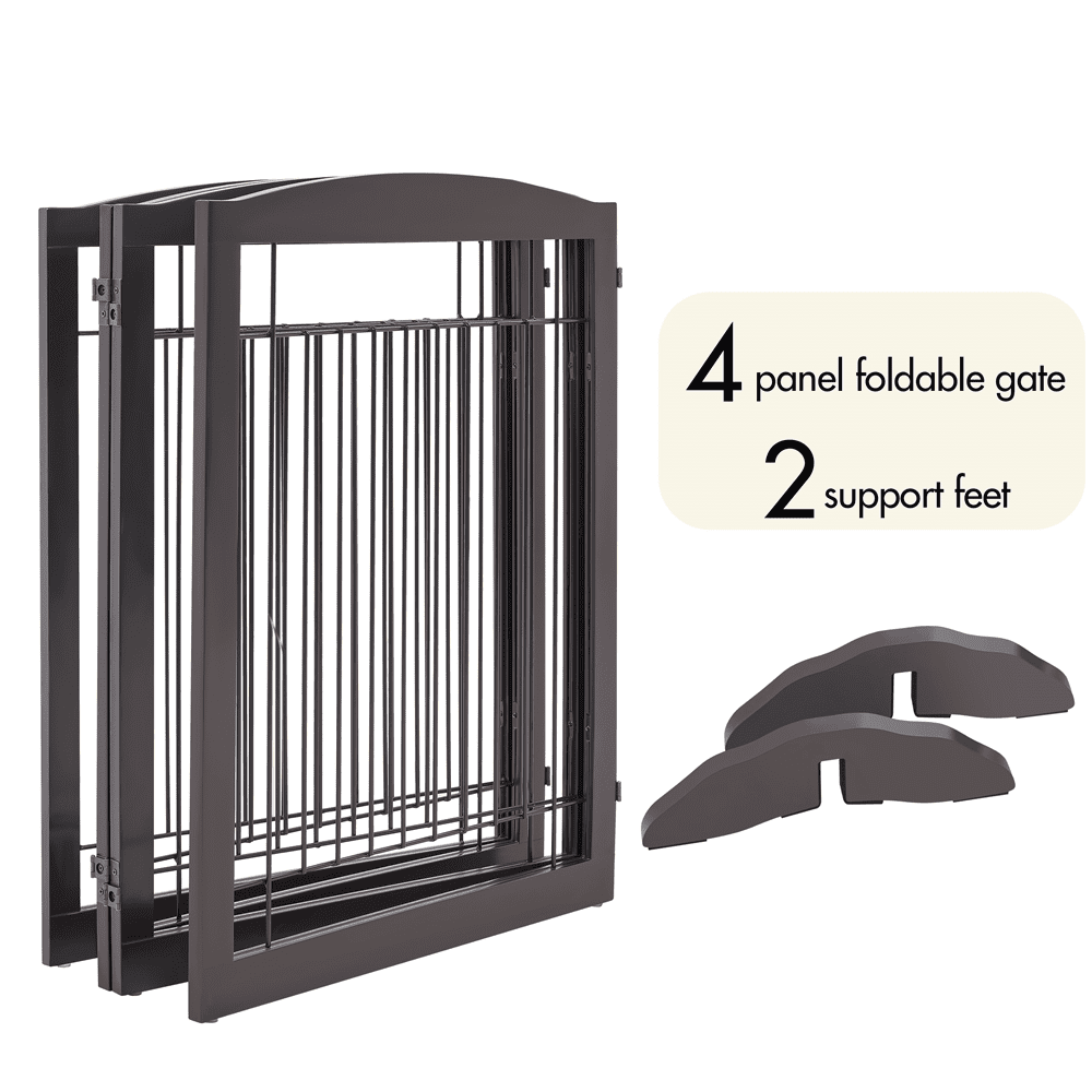 Alden Design 31.5" Height Foldable Pet Gate with 2 Support Feet, Espresso