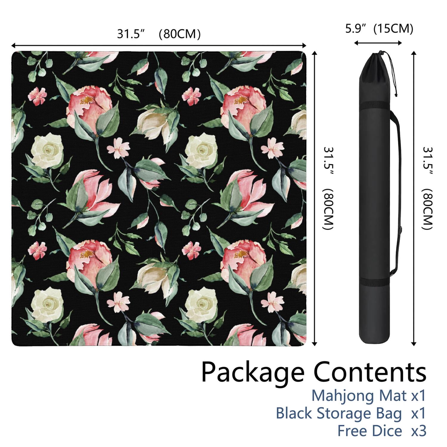 Decorative Floral Rubber Mat for Mahjong Tables 31.5 Inch Square Large Gaming Pad Anti-Slip Feature Quiet Play for Tiles & Game Nights