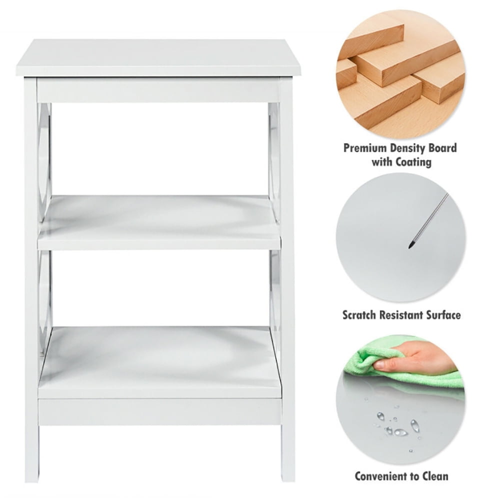 Finihen End Side Table, Sofa Side Table, Bed Side Table, 2 Pieces 3-tier Nightstand Sofa Side End Accent Table Storage Display Shelf, for Living Room, Bedroom, White Finihen End Side Table, Sofa Side Table, Bed Side Table, 2 Pieces 3-tier Nightstand Sofa Side End Accent Table Storage Display Shelf, for Living Room, Bedroom, White