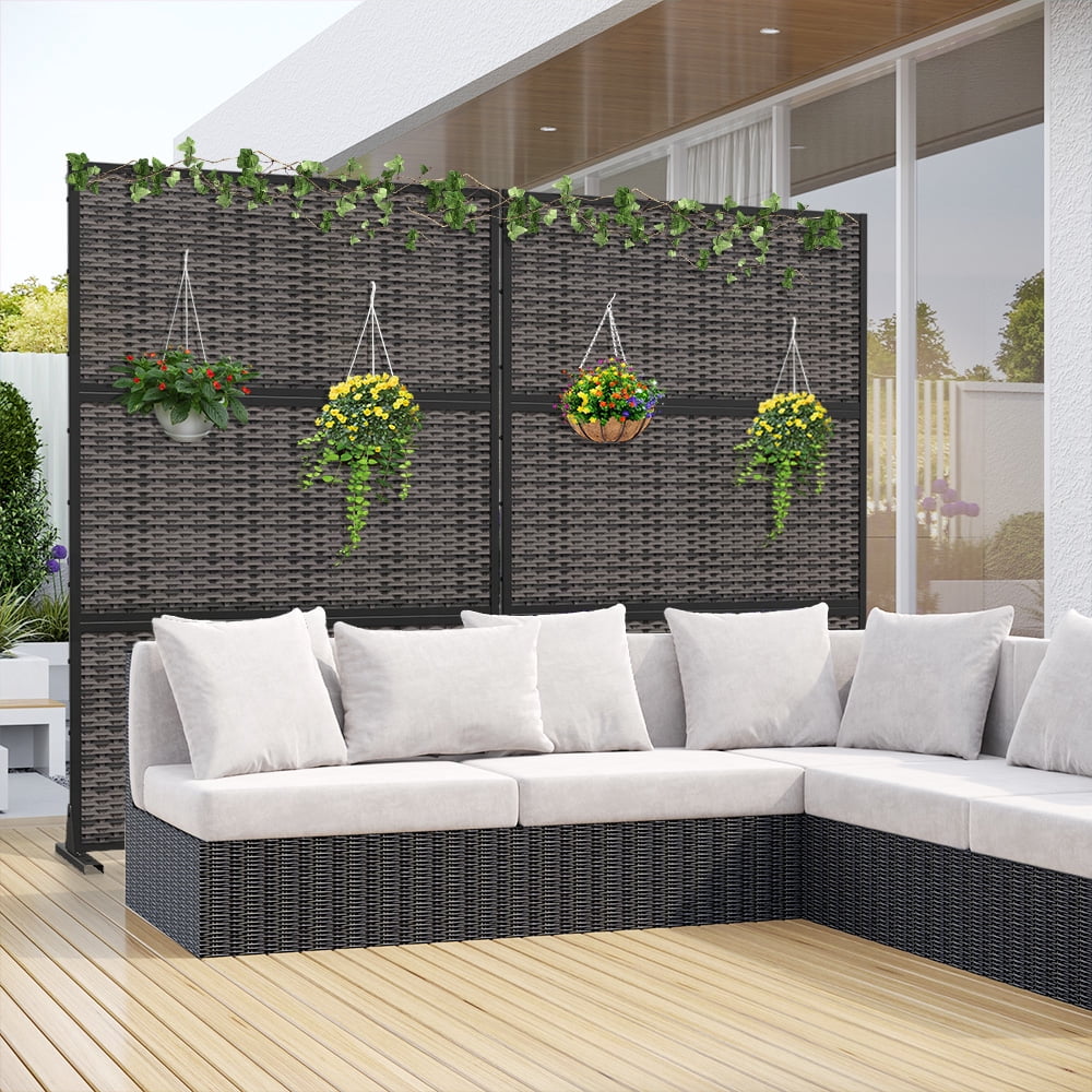 MAYEERTY 72×47" Outdoor Black Rattan Privacy Panel Screen for Backyard & Garden, Wicker Weave Pattern