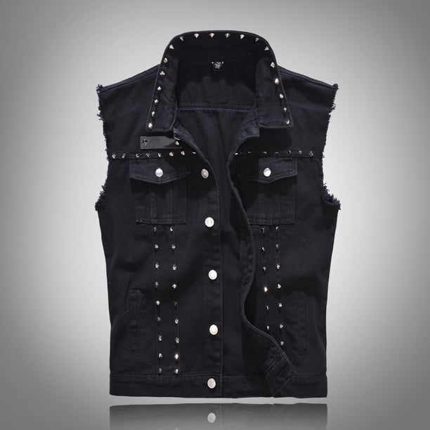 Chaleco negro de talla grande para primavera, verano y otoño para hombre, chaleco con remaches de locomotora, chaleco ajustado coreano