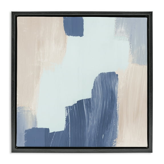 Stupell Industries Blue Layered Paint Strokes Abstract Painting Black Floater Framed Canvas Art Print Wall Art, 18 x 18