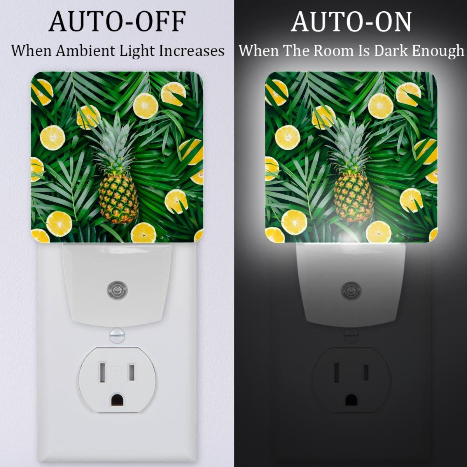 PhooArto Palm Leaves Pineapple Pattern Plug in LED Night Light Auto Sensor Dusk to Dawn Decorative Night for Bedroom, Bathroom, Kitchen, Hallway, Stairs, Baby's Room, Energy Saving
