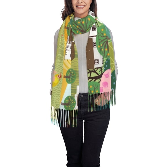 Fotbe Garden Farm Print Womens Fall Winter Scarf Tassel Soft Warm Blanket Scarves Womens Shawl Wraps