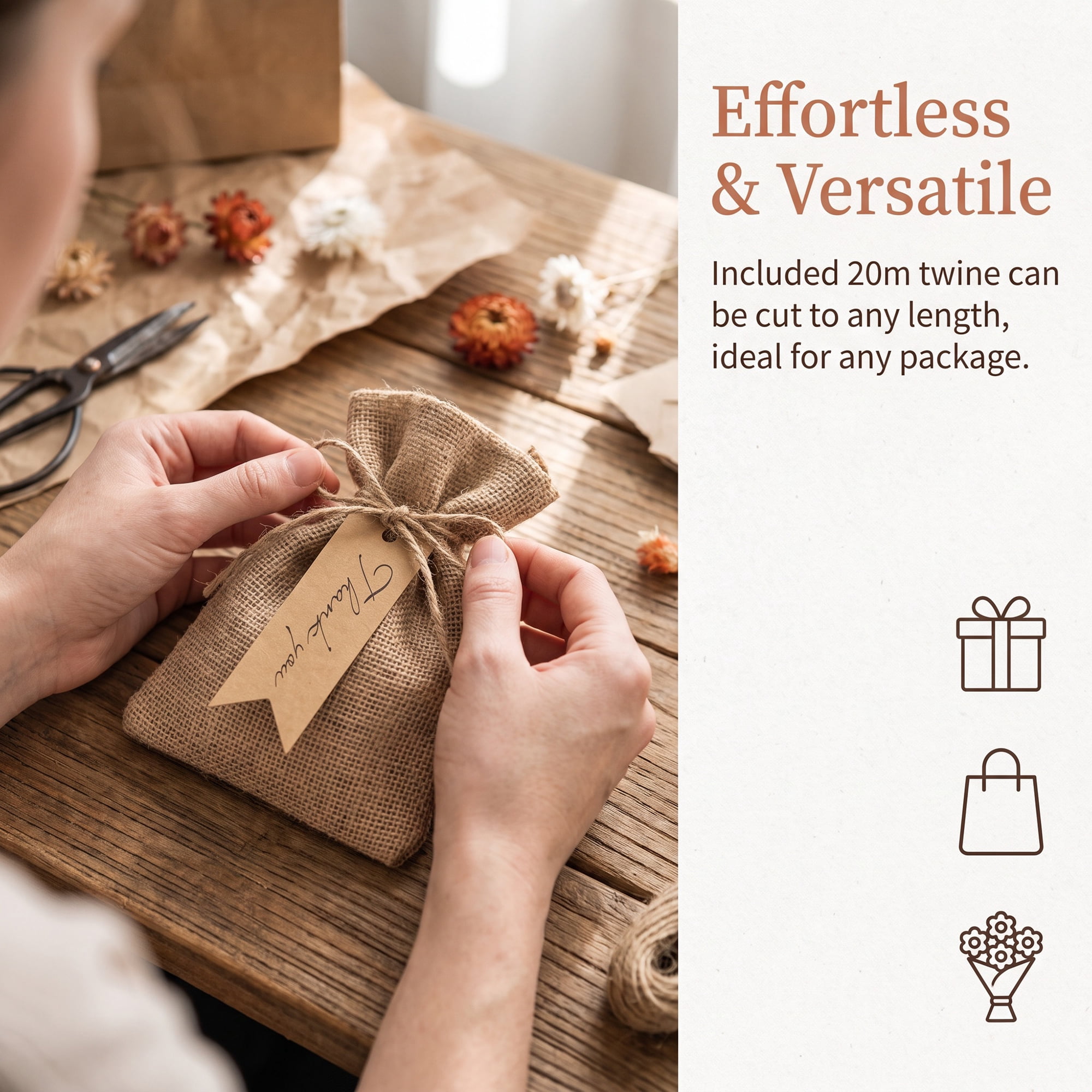 Unique Bargains Gift Tags with Natural Twine for All Occasions 0.8" x 2.8" Brown Thank You