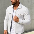 thumbnail image 5 of FRSASU Men's Waffle Knit Zip‑Up Jacket Lapel Collar Casual Coat with Gold‑Tone Button Chest Pockets White, 5 of 7