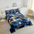 thumbnail image 4 of Erosebridal Navy Blue Grid Buffalo Bedding Sets Full with Comforter, Geometry Brown Plaid Checkered Duvet Insert, Reversible 3-Piece, 4 of 7