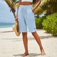 thumbnail image 2 of Cmfcve Bermuda Shorts for Women Knee Length Longer Shorts Summer Cotton Blend Casual Elastic Waisted Short Pants, 2 of 5