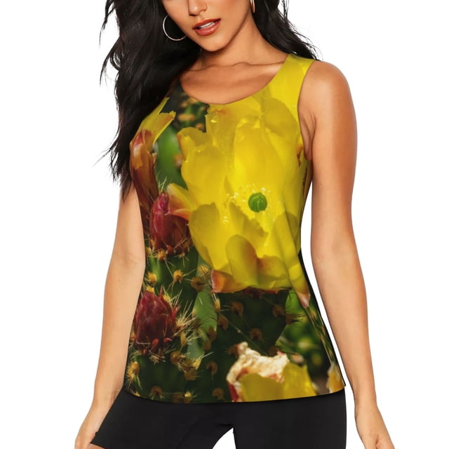 Fotbe Cactus Flowers Blusas Sin Mangas para Mujer – Estilo Casual, Corte Suelto, Slim-Fit, Cuello Redondo Deportivo, Tops de Verano para Gimnasio y Yoga-Medium