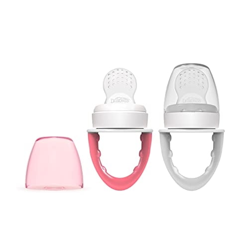 Dr. Brown's Fresh First Silicone Feeder, rosa y gris, 2 cuentas