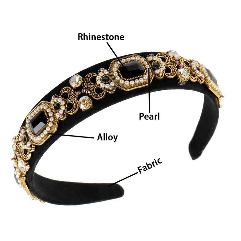 Vintage Crystal Rhinestone Headband with Pearl Beads and Floral Alloy Charm Vintage Crystal Headband with Simulated Pearl Beads  main image 3