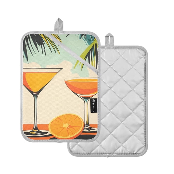Yayeee Pot Holders Kitchen Heat Resistant with Pocket 7"x9.8" Cotton Oven Cooking Hot Pads, Mid Century Glasses