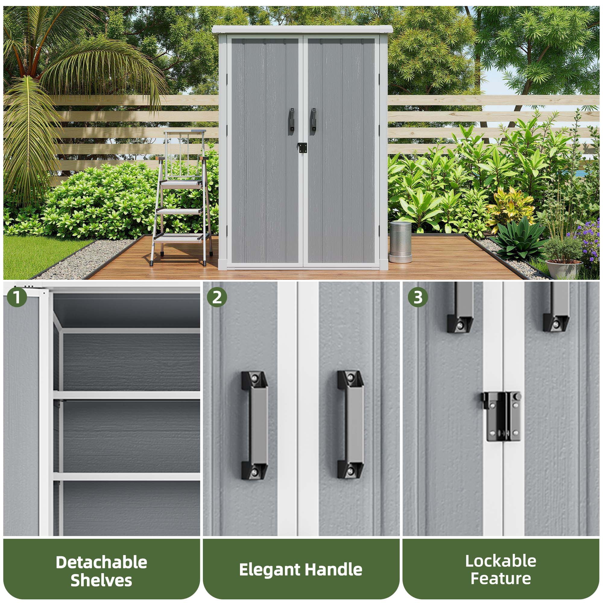 Uforic 60 Cu.Ft Outdoor Storage Shed, Weatherproof Tall Plastic Cabinet w/ Shelves, Lockable, Gray