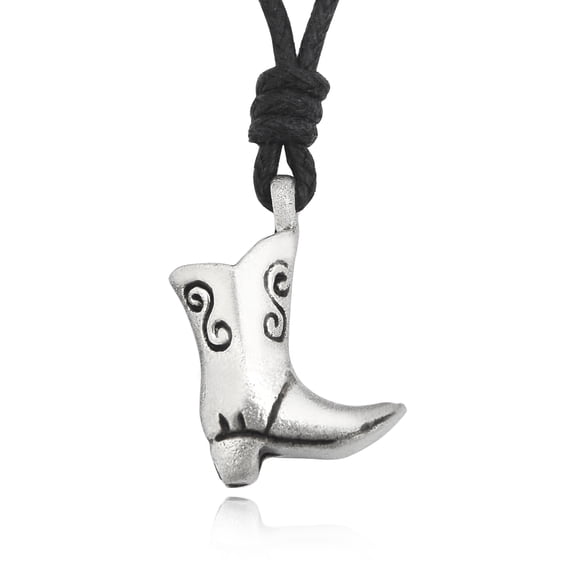 New Cowboy Boots Silver Pewter Charm Necklace Pendant Jewelry With Cotton Cord