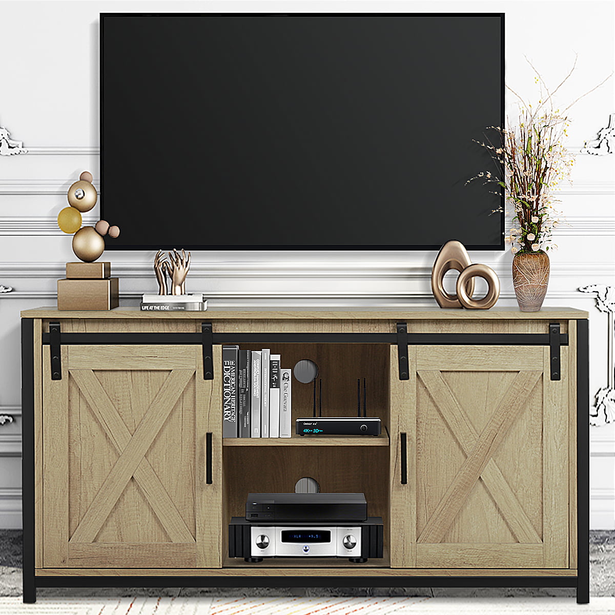 Tv Stand For 55 Inch Tv With Barn Doors Farmhouse Wood Universal Stand