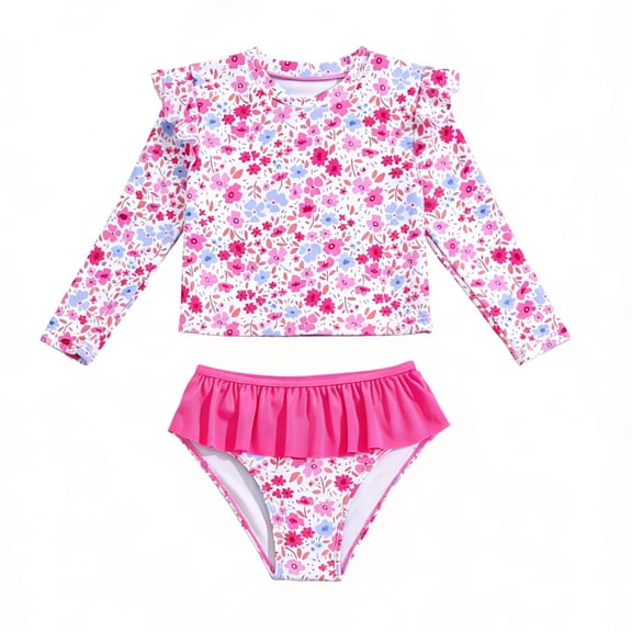 Toddler Girls Rash Guard Sets with Bikini Bottoms Swimwear（4-7Y）
