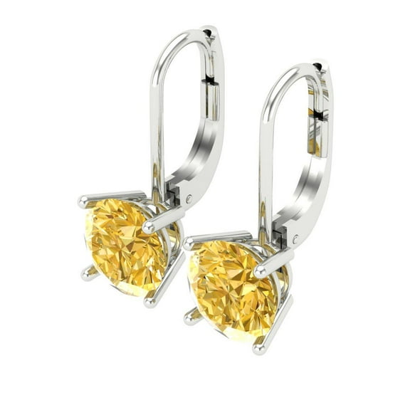 3 Ct Round Cut Drop Dangle Yellow Natural Citrine 18K White Solid Solid Gold Everyday Dainty Earrings Lever Back