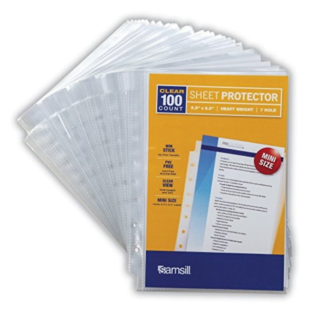 Top Loading 7 Hole 5.5 x 8.5 Inch Page Protectors for Mini Ring Binders Archival Safe Bulk 100 Pack Samsill 100 Mini Clear Heavyweight Sheet Protectors 