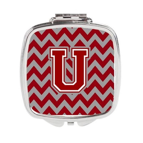 Carolines Treasures Letter U Chevron Maroon & White Compact Mirror - Maroon & White - 3in. H x 0.3in. W x 2.75in. L
