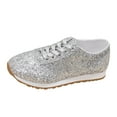 thumbnail image 6 of HEWUQI Women's Sequin Fashion Sneakers Wedge Non Slip Casual Lace up Glitter Sport Slip on Breathable Bling Daily Wear Running Shoes Silver Size 6.5, 6 of 6