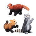 thumbnail image 1 of Set de 3 figuras de animales en miniatura: mapache, rojo y panda, 1 of 1