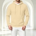 thumbnail image 5 of Vxararl Men Cotton Fleece Hoodie Long Sleeve Drawstring Casual Pullover with Pocket Daily Wear, Work, Travel Fall & Winter Outfits Oversized Hood Drawstring Sweatshirts Men Hoodie Khaki 2xL, 5 of 6