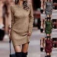 thumbnail image 2 of Otoño e invierno Europa y Estados Unidos Color limpio Cuello redondo Manga larga Suéter de cadera Vestido de mujer, 2 of 6