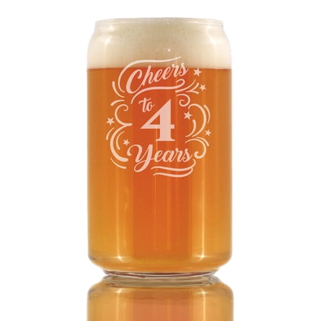 Bevvee Beer Can Pint Glass 16 oz Cheers 4 Years 4th Anniversary Gifts Beer Glasses