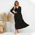 thumbnail image 2 of IWEMEK Women Dresses V Neck Wrap Tie Swiss Dot Dress Fashion Casual Fall Long Sleeve Maxi Comfort Solid Black Outfits, 2 of 6